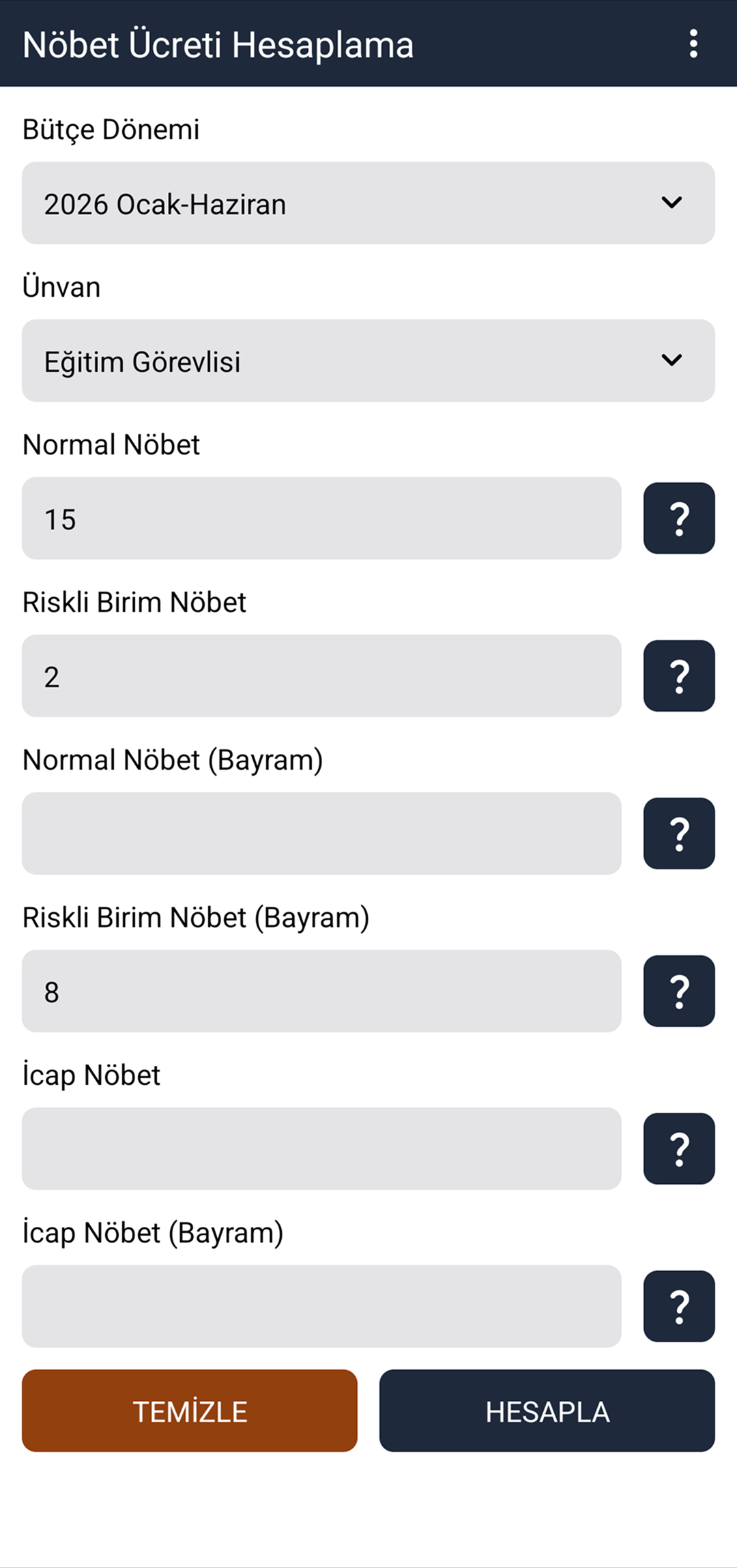 Nöbet Ücreti Hesaplama uygulama ekran görüntüsü
